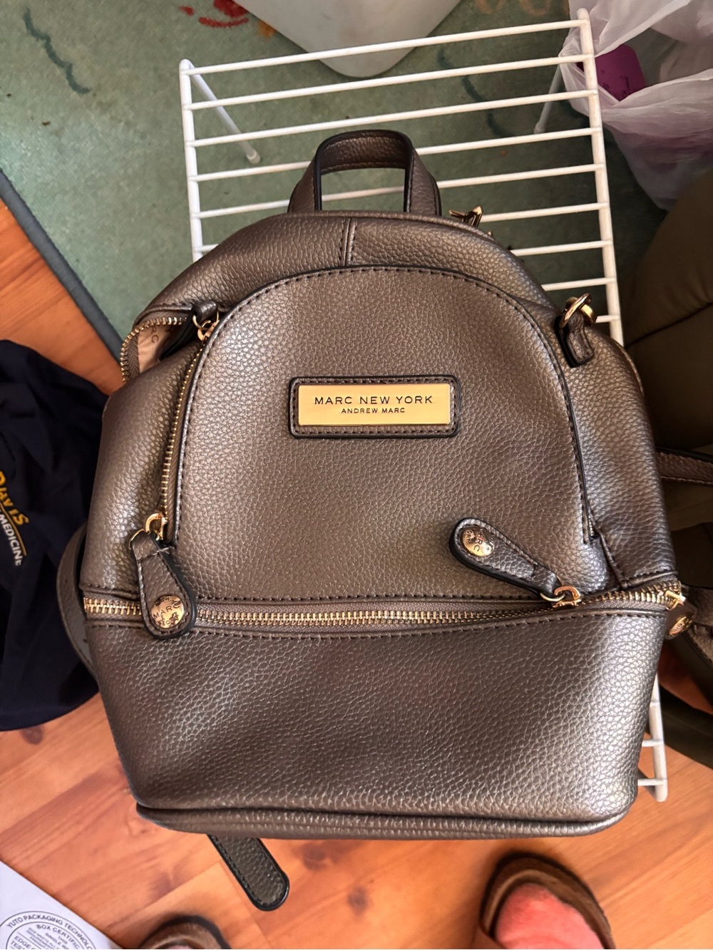 Marc New York Metallic Bronze Pebbled Mini Backpack with Gold Hardware